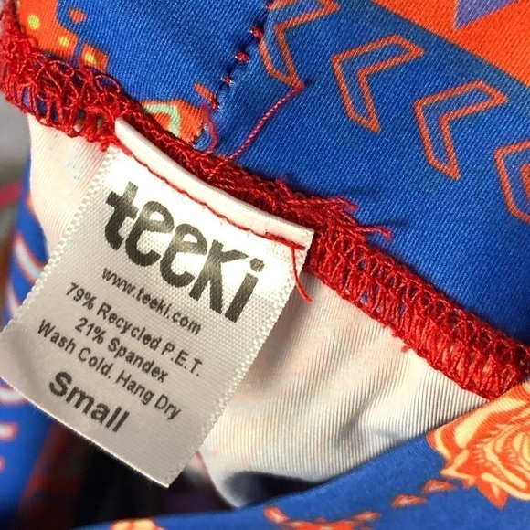 Teeki Blue Choose Roses Pink Printed Yoga Athletic Pants S - Picture 5 of 5